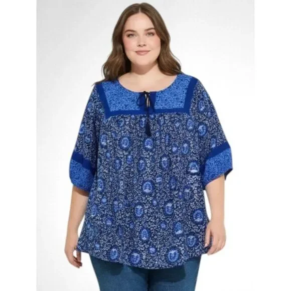 OLD NAVY Floral-Print Poet Swing Blouse "Blue Blossoms" print NWOT! Size 4X - Picture 2 of 7